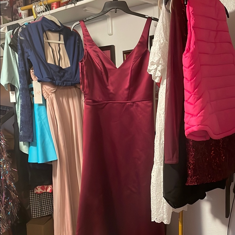 Elegant Burgundy Satin Dress